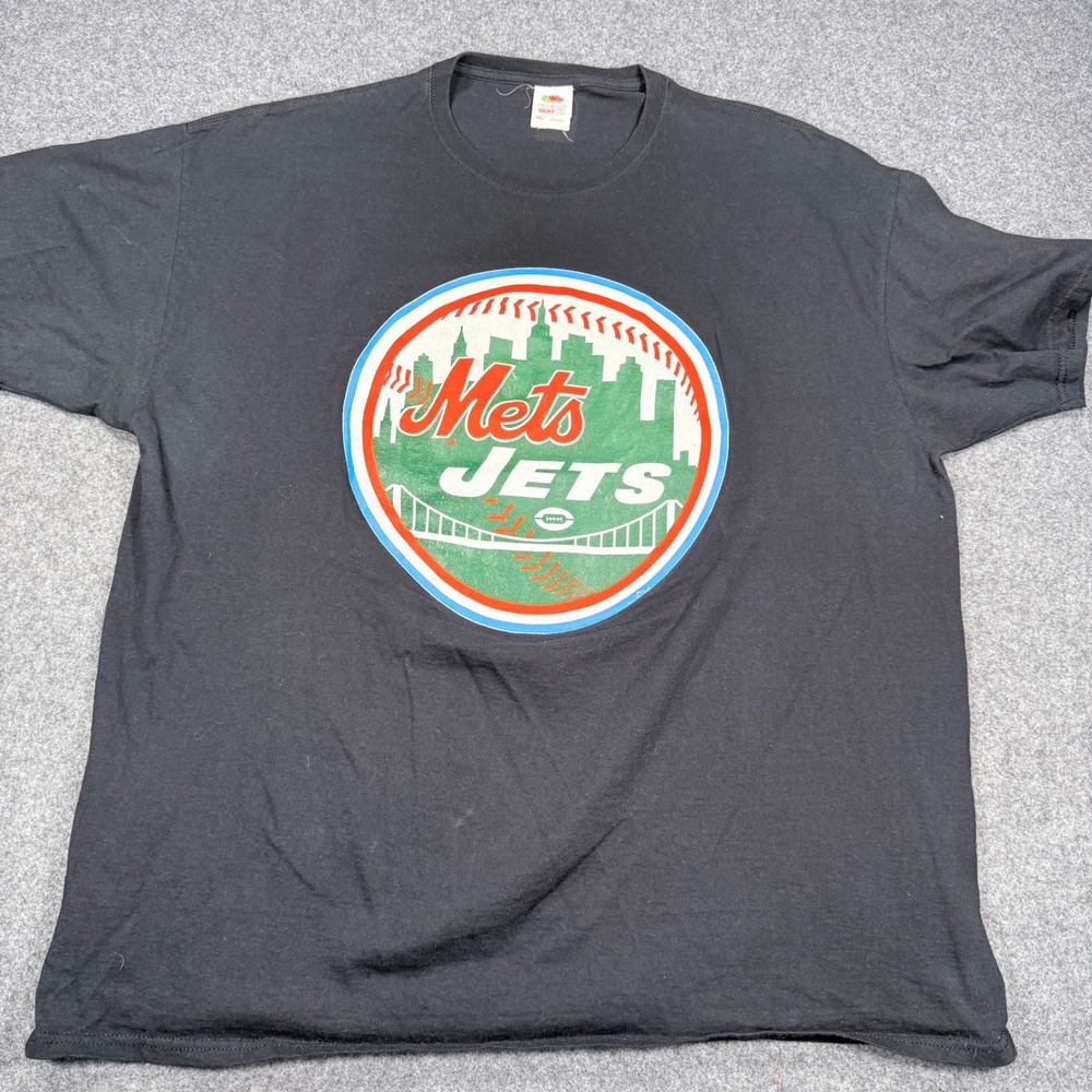 Fruit of the Loom Mens NY Mets Jets Mashup Graphic T-Shirt Black 2XL